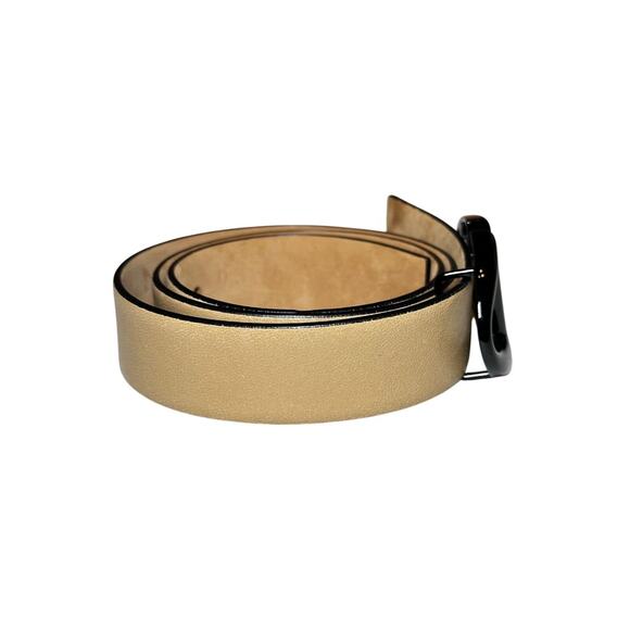 Valentino Garavani Beige Leather Black V Logo Buckle Waist Belt Size 75/30